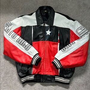 Vintage Paragon International Genuine Leather Puerto Rico Flag Leather Jacket L